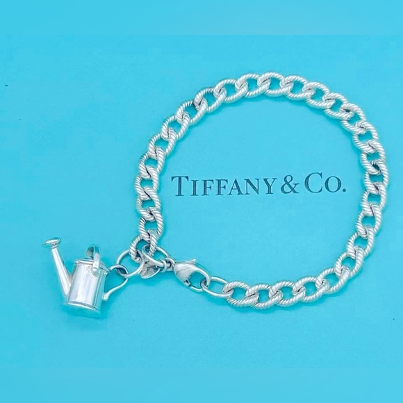 RARE Tiffany & Co Sterling Silver Watering Can Charm Twisted Rope Chain Bracelet - Picture 1 of 8